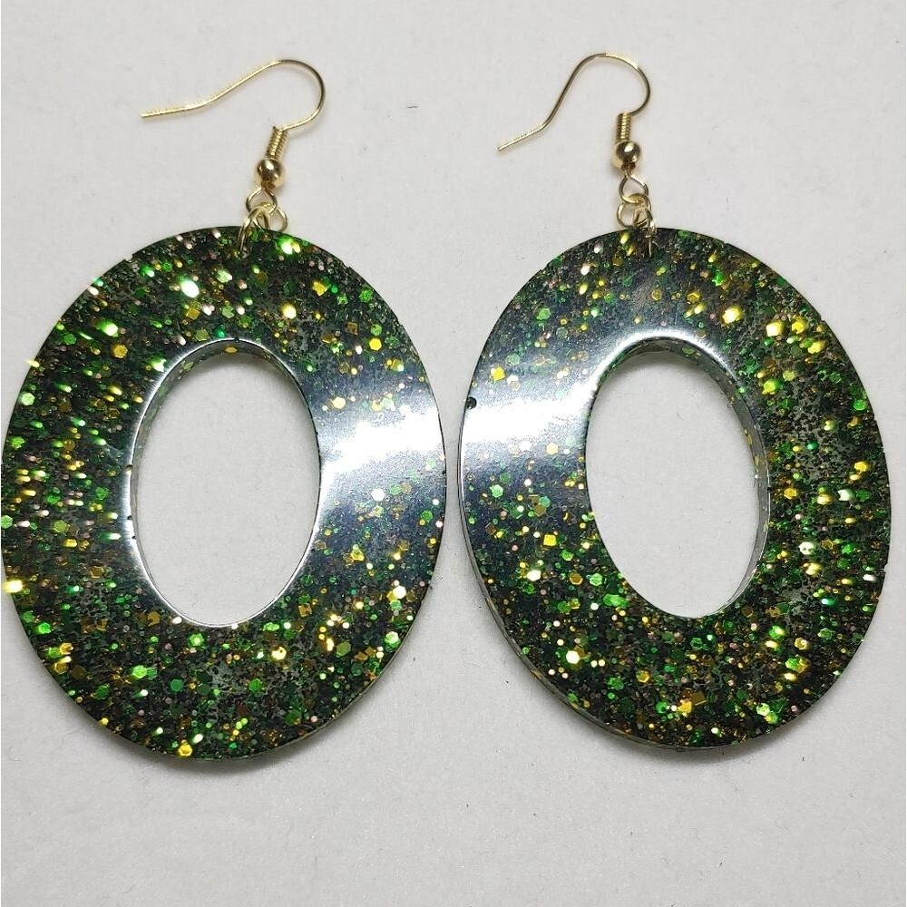 Earrings Green and Gold Glitter - Picture 2 of 2